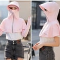 thumbnail image 5 of Unisex UV Protection Sun Hood Hat with Zipper, Full Face Neck Shoulder Cover Breathable Solid Color Sun Cap for Cycling Driving Hiking Spring Summer Pink Free Size, 5 of 6