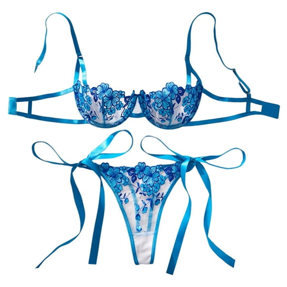 Women's Sexy Floral Lace Lingerie Set Sheer Embroidered Mesh Bra And Panty Womens Christmas Lingerie
