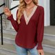 thumbnail image 5 of Blusas Sueltas Blusas de otoño con dobladillo de encaje Blusas básicas de mujer de color sólido Traje de vacaciones de manga larga Ygjytge Vino Tinto Xl para Mujer, 5 of 6