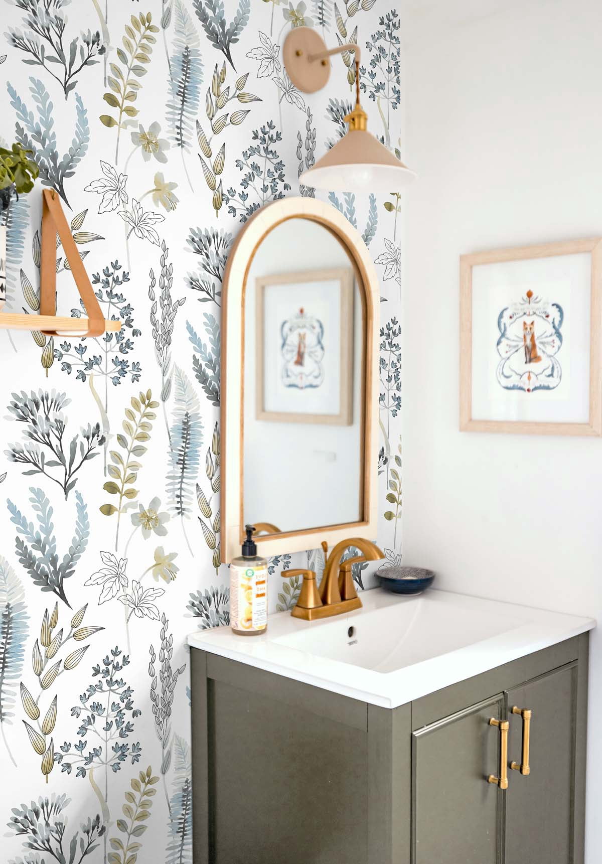 NextWall  Wild Garden Peel and Stick Wallpaper 20.5 in. W x 18 ft. L - Glacier Blue & Matte Brass