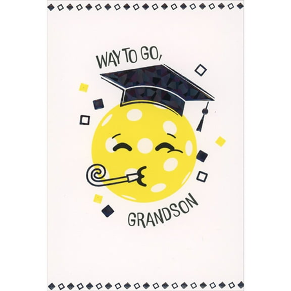 Pictura Yellow Smiley Face Circle with Cap and Noisemaker Graduation Congratulations Card for Grandson
