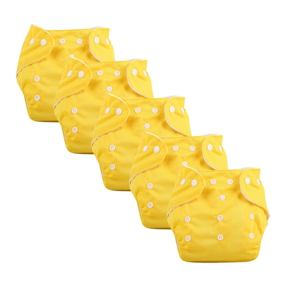 Reusable Baby Nappy Cover Cloth Diaper Cover for 0-3 Years with Adjustable Wrap/ Kebnk001 Baby Waterproof Leak-Proof Adjustable Washable Fabric Diaper Pants (5Pcs, Yellow)