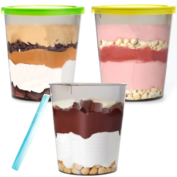 Youngever 3 Pack 35 Ounce Plastic Ice Cream Containers, Freezer Containers with Lids for Ice Cream and Gelato, 2 Pints, 1 Quart Containers