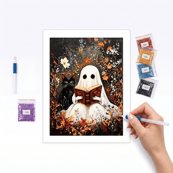 Ghost Diamond Art Painting Kit, Ghost Reader 5D Diamond Painting Dots Art Kit for Adults Beginner, DIY Full Round Gem Crystal Art Paint by Diamond, 11.8" x 15.7" Home Wall Decor