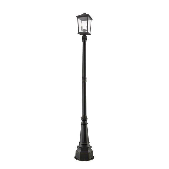 Z-Lite Beacon 2 Light 91" Clear Glass Aluminum Outdoor Lamp Post in Bronze