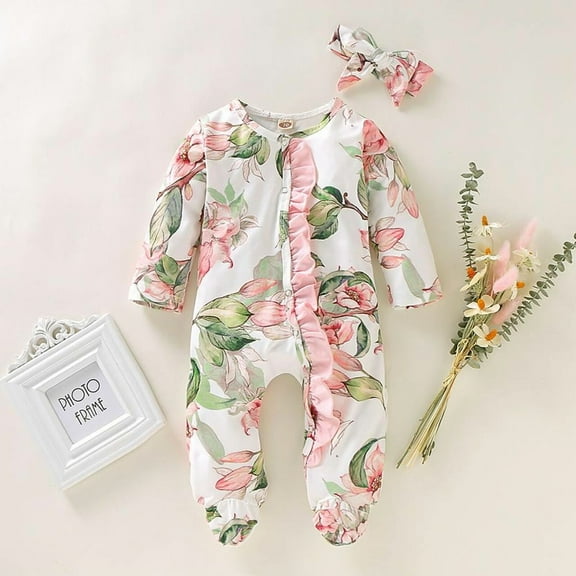Baby Girls Floral Snap Footie with Headband