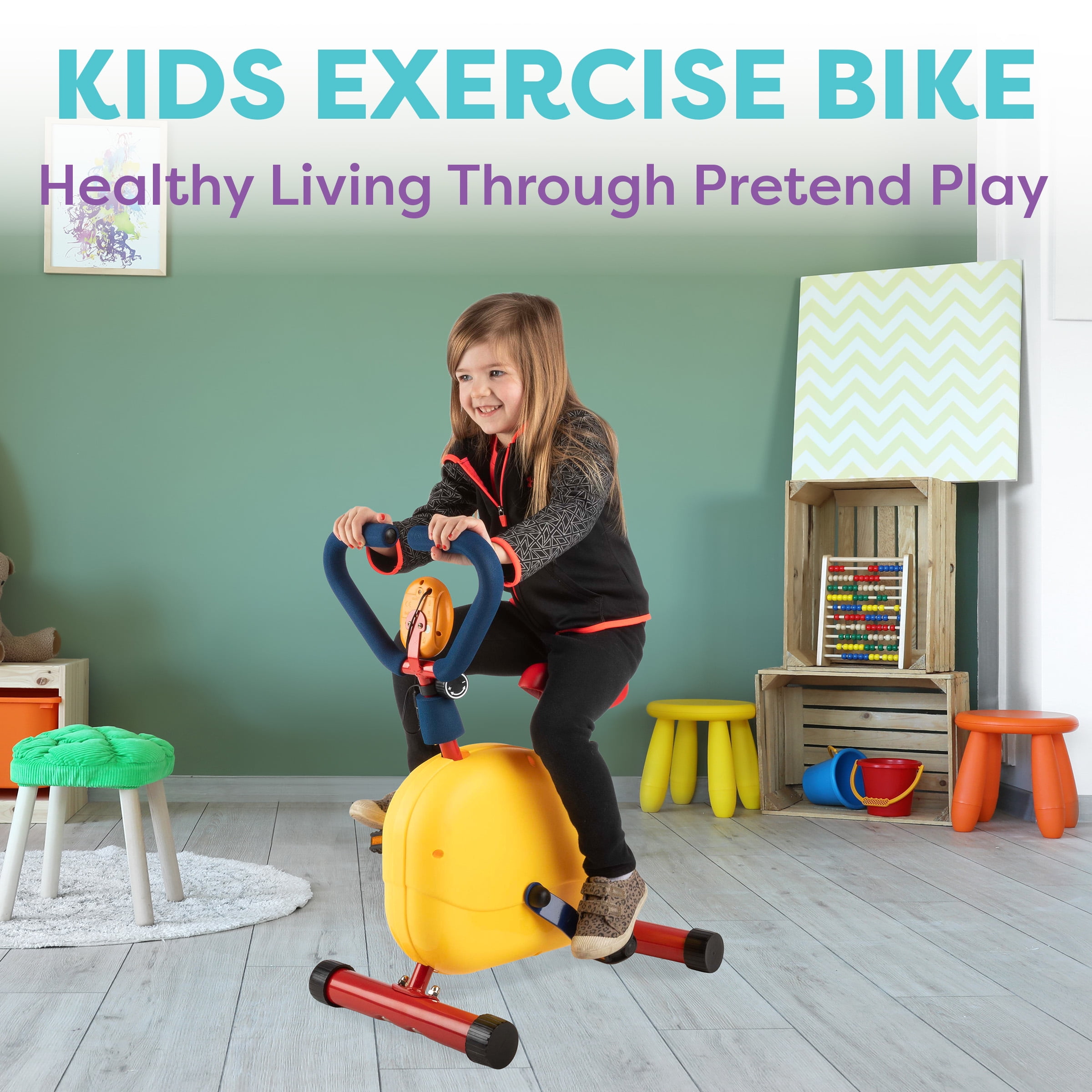 Hey Play Kids Exercise Bike - Indoor Riding Toy - Kids Workout Equipment