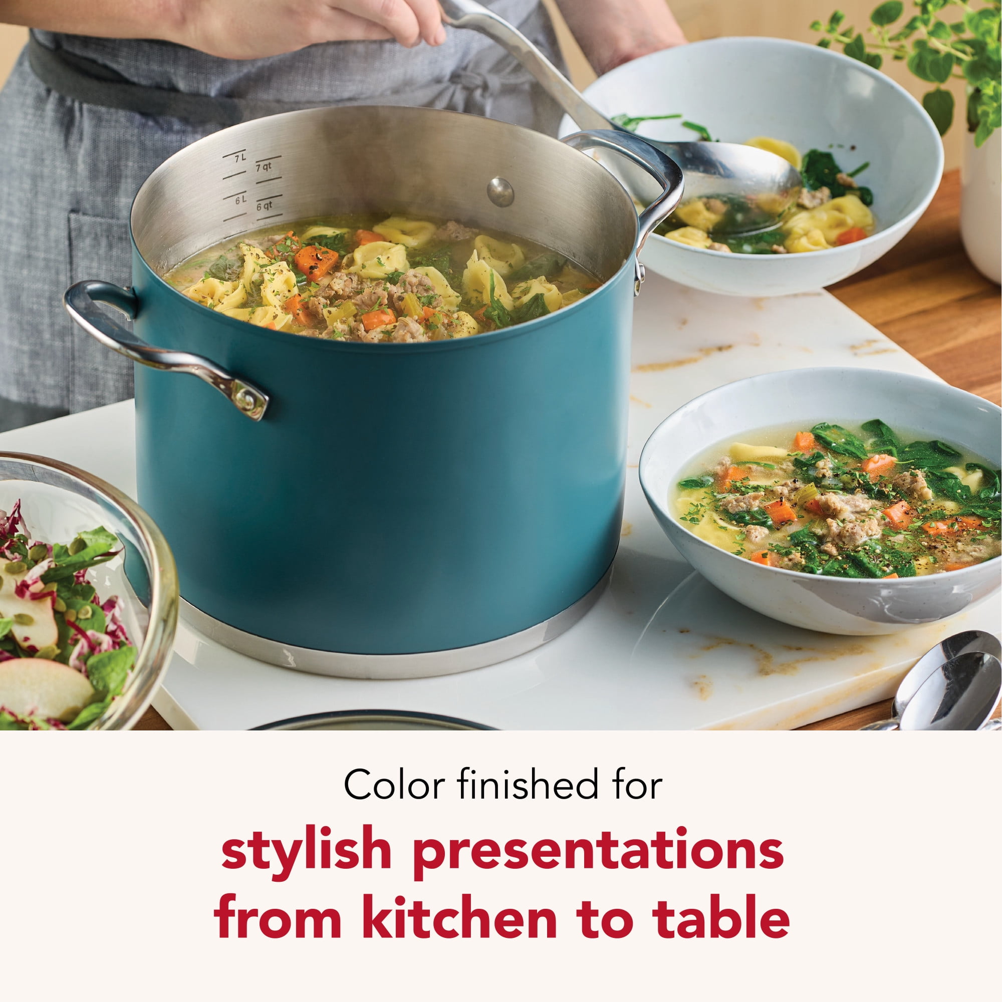 KitchenAid 8qt Color-Finished Stainless Steel 3-Ply Base Stockpot with Lid Dishwasher and Metal Utensil Safe, Induction Suitable and Oven Safe to 500°F, Agave