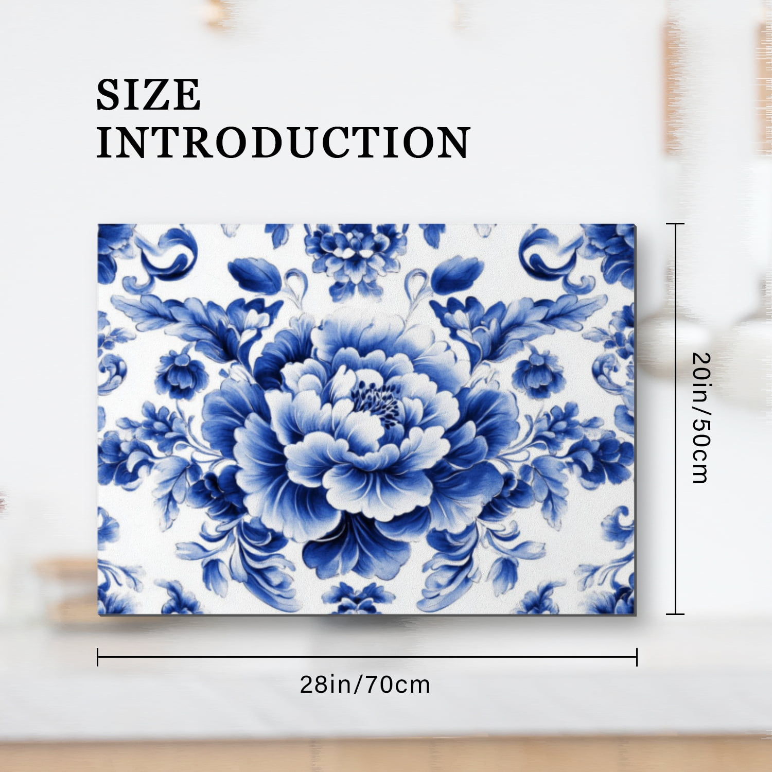 Stove Top Cover, Blue And White Porcelain Pattern Symmetrical Composition Diatomite Kitchen Counter Protector, Square Washable Foldable Mat for Kitchen RV (28×20 Inch)