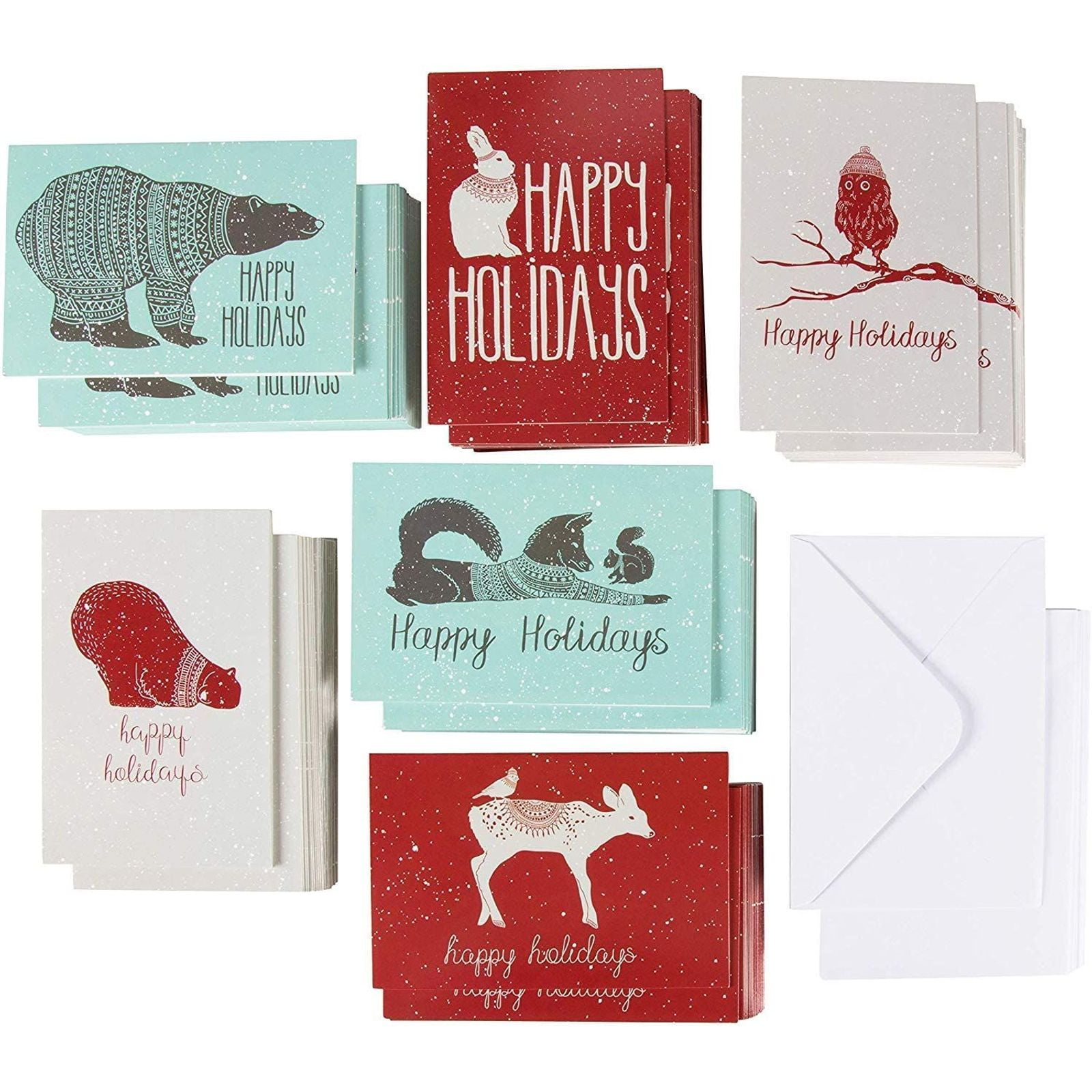 16 Cards Hallmark Seasons Christmas Cards Box of 16 "Happy Holidays" Deer & Snow 