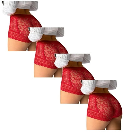 

Womens Underwear Brief Crochet Lace up Panty Hollow Out Panties4PC