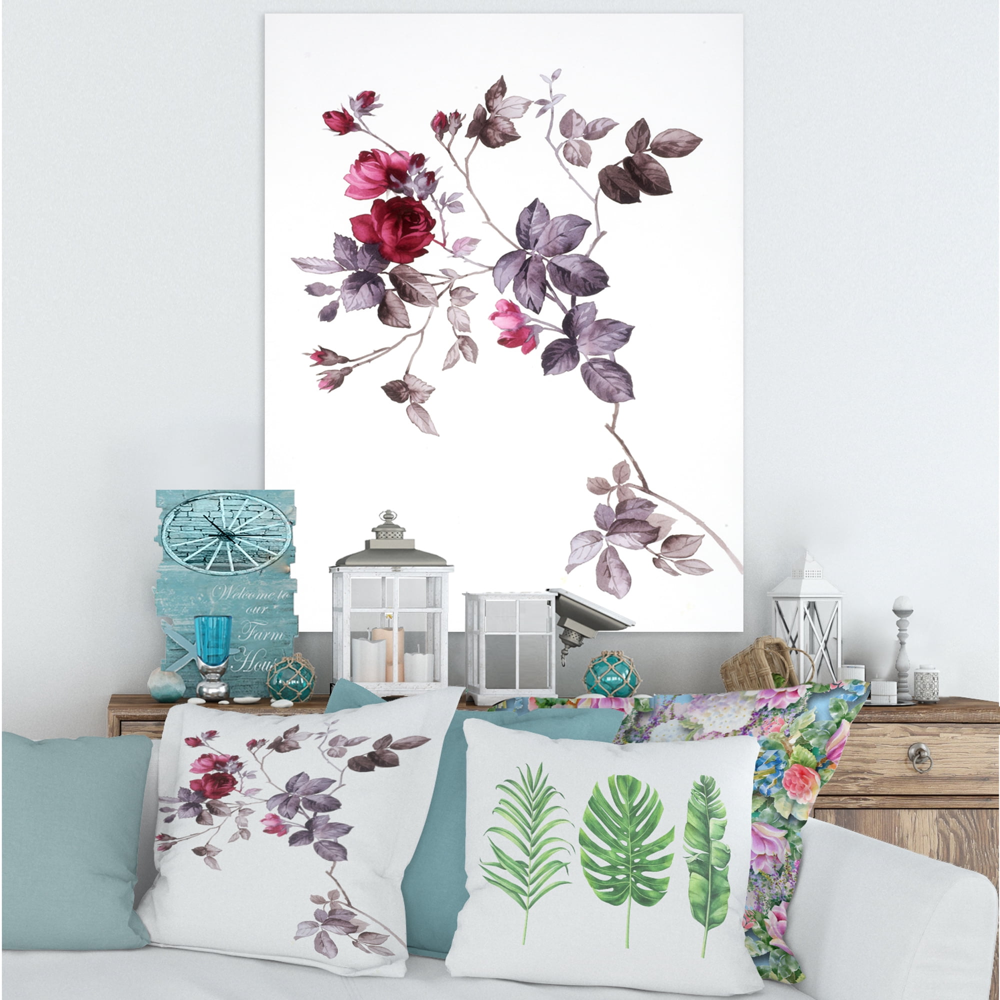 Designart ' Purple Wildflowers On White II ' Traditional Canvas Wall Art Print