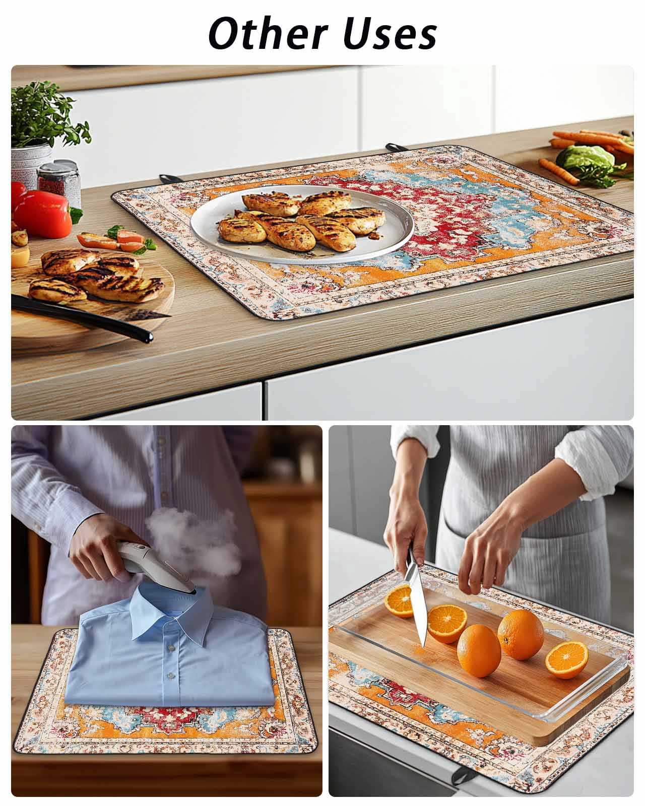 Stove Top Covers for Electric Stove, Vintage Ethnic Glass Stovetop Cover Protector, Boho Tribes Modern Orange Middle Century Induction Cooktop Protector Oven Mat for Kitchen Countertop 36"x21"