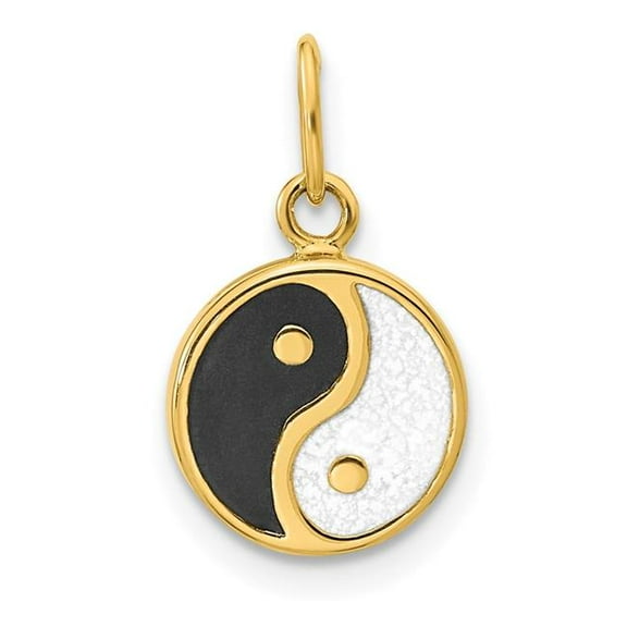 Finest Gold 14K Polished Black & White Enamel Yin & Yang Pendant