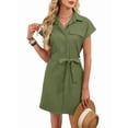 thumbnail image 2 of Women'S Solid Color Casual Button Down Tie Waist Woven Dress Midi Shift Summer Dress Green M, 2 of 9