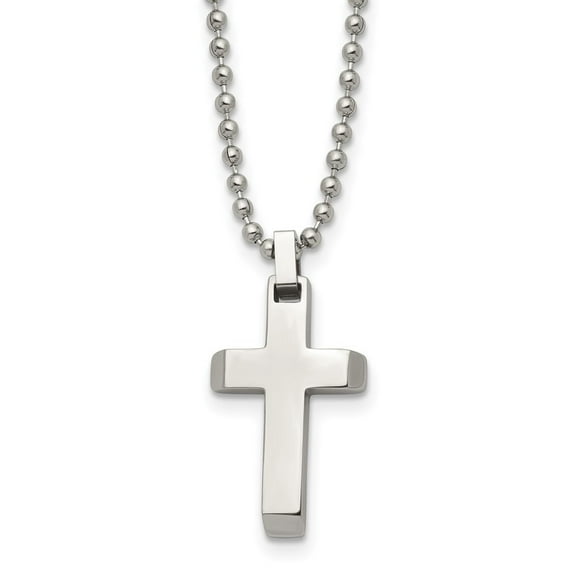 Auriga Fine Jewelry Stainless Steel Polished Cross Pendant on a Ball Chain Necklace for Men 20"