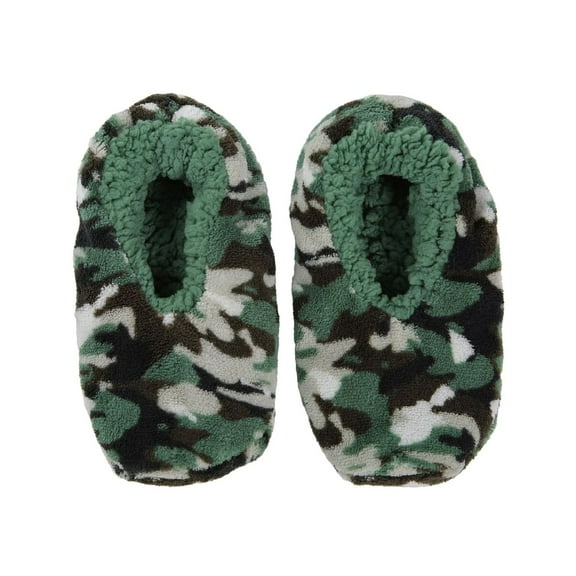 MeMoi Kids' Camo Print Sherpa-Lined Non-Skid Slippers (Small, Green)