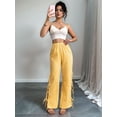 thumbnail image 4 of Womens Gingham Plaid Wide Leg Pants Y2k Lounge Pants Lace Up Loose Trousers Yellow M, 4 of 9