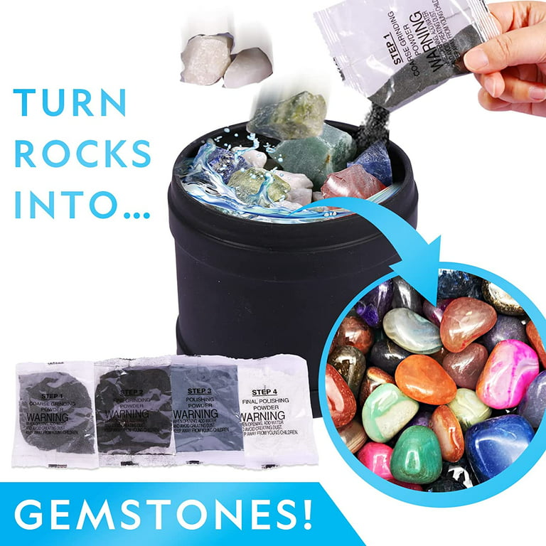 Rock Tumbler Kit with Rough Gemstones, 4 Polishing Grits, Jewelry Fastenings, , Rock Polisher Kids Stem Toys Science Toys for 3-12 Year Old OneDayFun