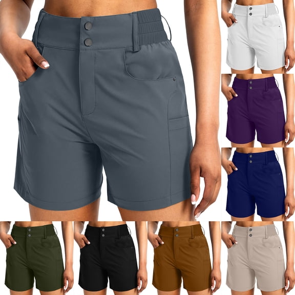 Axiiglly Athletic Shorts for Women Elastic Waist Button Workout Shorts with Pockets Summer Casual Ourdoor Solid Color Shorts S-3XL