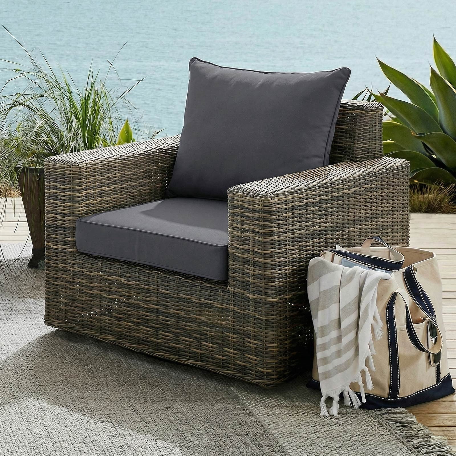 TOPCHANCES Outdoor Deep Seat Cushion Set, 24x24 Inch Waterproof Outdoor Deep Seat Cushions for Patio Furniture (Set of 1, Dark Gray)