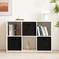 thumbnail image 4 of HBlife Wicker Baskets, Set of 3 Hand-Woven Paper Rope Storage Baskets, Foldable Cubby Storage Bins, Large Wicker Storage Basket for Shelves Pantry Organizing & Decor, Black, 4 of 8
