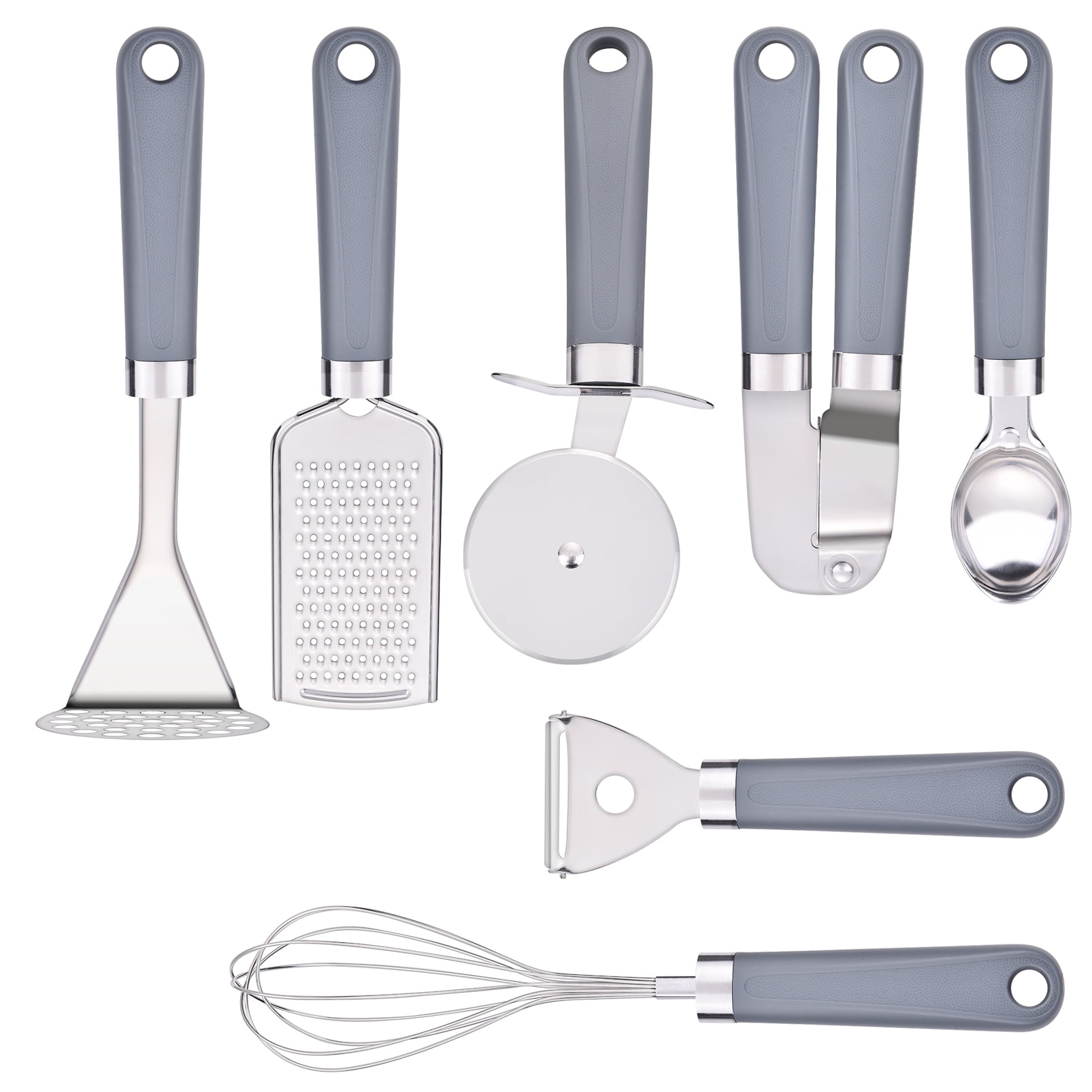 Kitchen Gadgets Set for Pizza 25 Pcs Stainless Steel Kitchen Utensils Set  with Grey Soft Touch Anti Slip Handles   Non Stick Kitchen Tool Set with ...