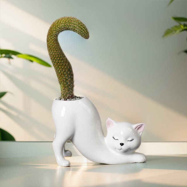 Maceta suculenta con forma de gato de cerámica maceta de flores con animales s para decoración interior del hogar