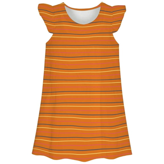 REDARER Girls Striped Flutter Sleeve Dress, Soft Cotton Casual Nightgown for Summer Loungewear & Home Wear,9-10 Years