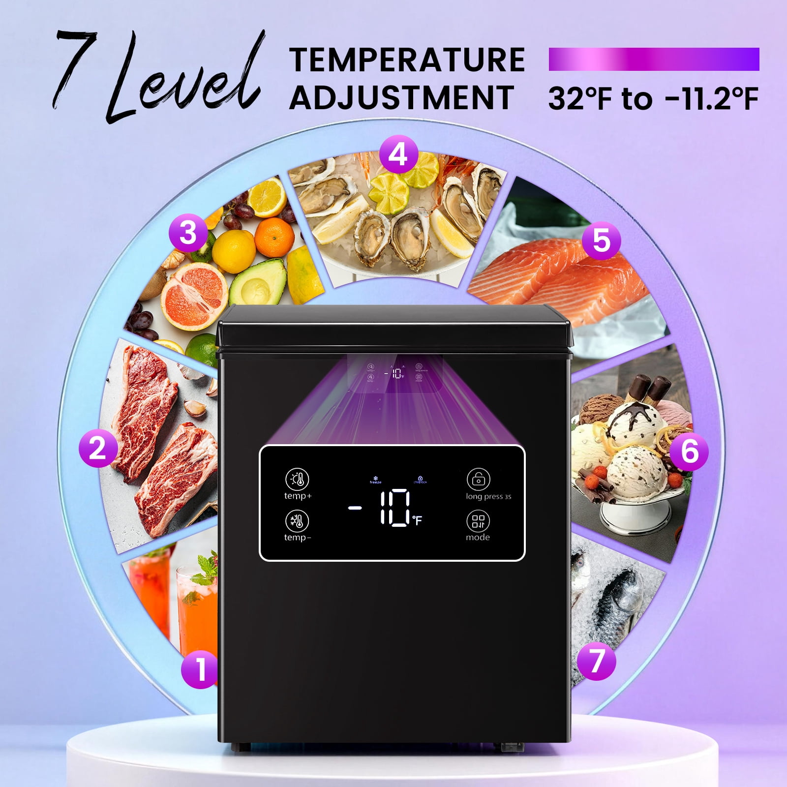 JIEJIA 4.5 Cu.ft Chest Freezer Large Capacity Compact Mini Deep Freezer with Electronic Temperature Control and 2 Removable Baskets Top Open Door Energy Saving, Black