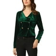 thumbnail image 4 of INSPIRE CHIC Women's Velvet Notched Lapel Double Breasted Motorcycle Cropped Jacket XS Dark Green, 4 of 5