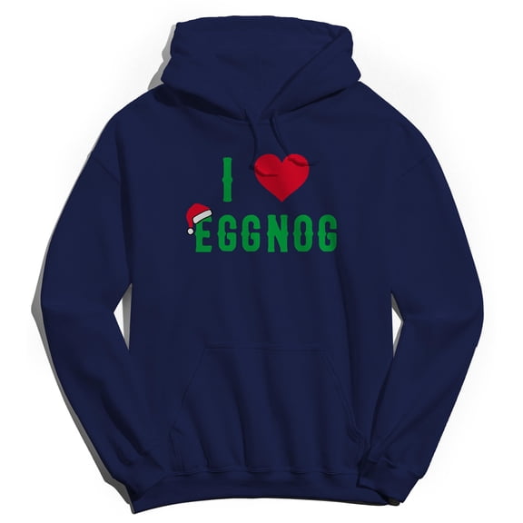 Christmas Holiday I Love Eggnog Graphic Navy Men's Cotton Pullover Hoodie