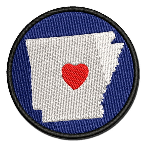Arkansas State with Heart Applique Multi-Color Embroidered Iron-On Patch - 2.5 Inch Small