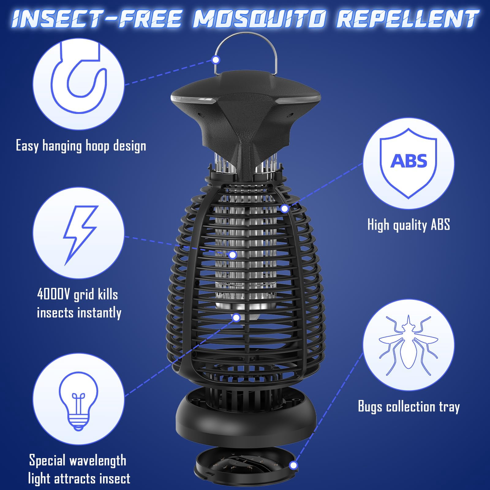 Zapper Outdoor For Mosquito Flies - Electric 4000v Zappers Indoor Waterproof Insect Killer Lamp With Led Light Patio Backyard Porch Garage & Home