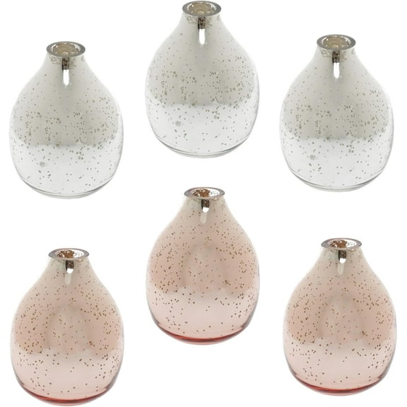 Hosley Bulk Buy Mercury Glass Vases for Fresh/Dry Flowers Set of 6, Gold and Rose Gold Two Colors Assorted. Ideal Gift For Weddings Bridal Spa Meditation Reiki