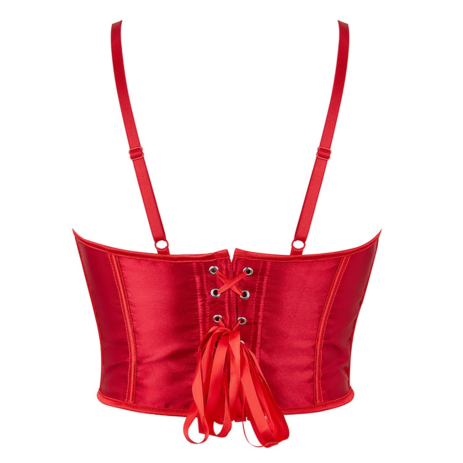 Women's Sexy Red Corset Tops Satin Lace Up Cami Tops