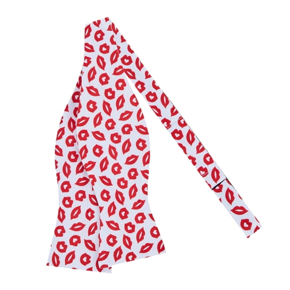 Jacob Alexander Men's Happy Valentine's Day Red Lips Kisses Pattern Traditional Freestyle Self-Tie Bow Tie - White