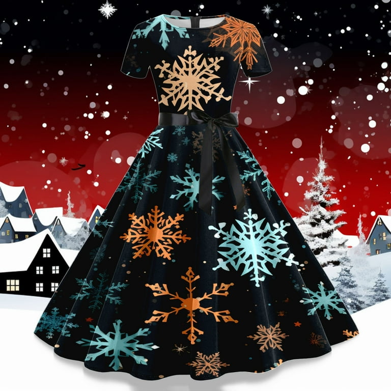 Women's Christmas Tea Dress, 1950s Short Sleeve Vintage Print Swing Dress, Retro Holiday Style for Party and Evening Wear - Walmart.com Women's Christmas Tea Dress, 1950s Short Sleeve Vintage Print Swing Dress, Retro Holiday Style for Party and Evening Wear - Walmart.com