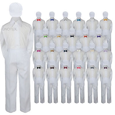 

23 Color 4 pc Set Bow Tie Boys Baby Toddler Kid Formal Suits White Hat Pants S-7