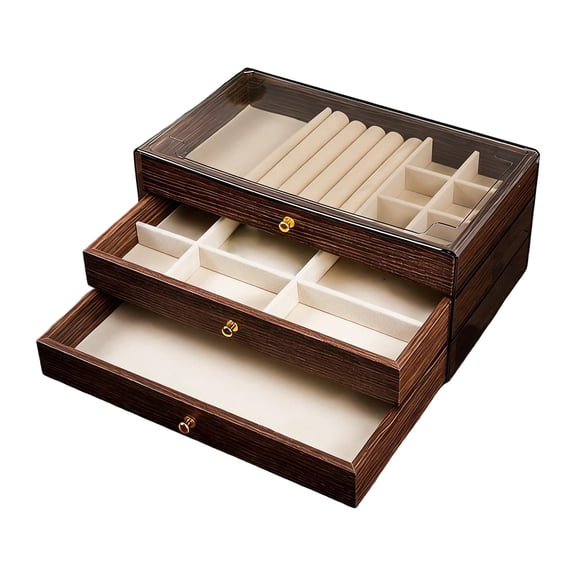 FVDPWYE Jewelry Box Jewelry Tray Vanity Table 3 Layer Large Capacity Soft Lining Wooden Style B