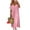 Pink, variant on Women Short-Sleeved Elegant Knit Dresses Summer Straight Simple Comfortable V-Neck Solid Color Large Size Dresses Casual Loose Long Large Swing Dress Pink L