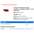 thumbnail image 2 of Left Driver Side Outer Tail Light Assembly - Compatible with 2014 - 2016 Infiniti Q50 2015, 2 of 2