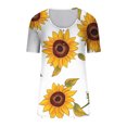 thumbnail image 4 of Clearance Low Scoop Neck Tunic Tops for Women Front Button-Up Short Sleeve Tee Floral Funny Tee Shirts Slim Fitted Tunic Blouses Comfort Casual T-Shirt Going Out Holiday Summer Clothes, 4 of 5