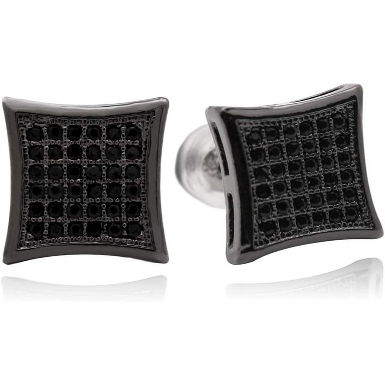 Square silver stud earring for men, jewelry gift for him