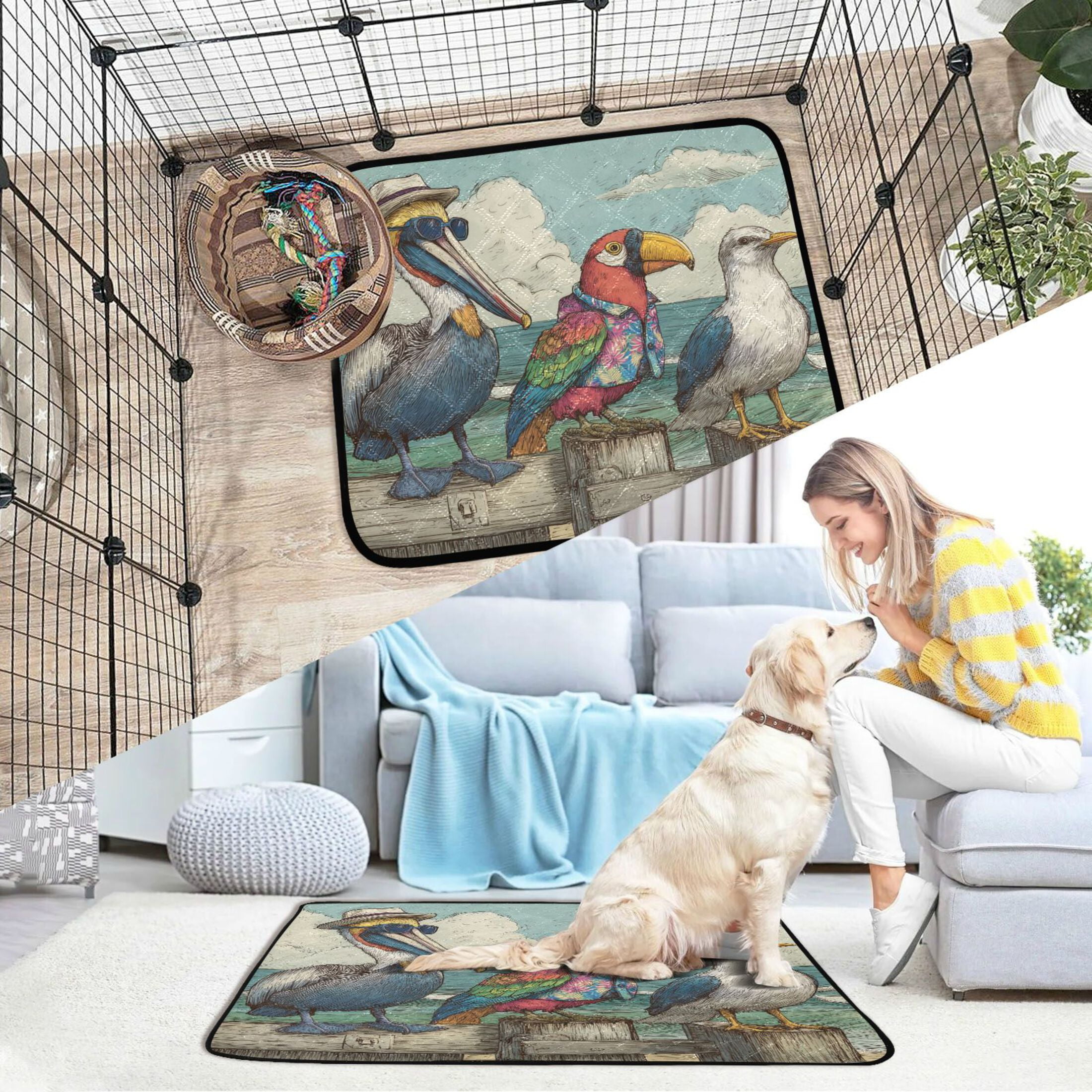 Qxltty Cartoon Pelican Cat litter Pads Pet Set of 3 Diaper Mats Center Anti-leakage Layer Absorbent Soft and Comfortable