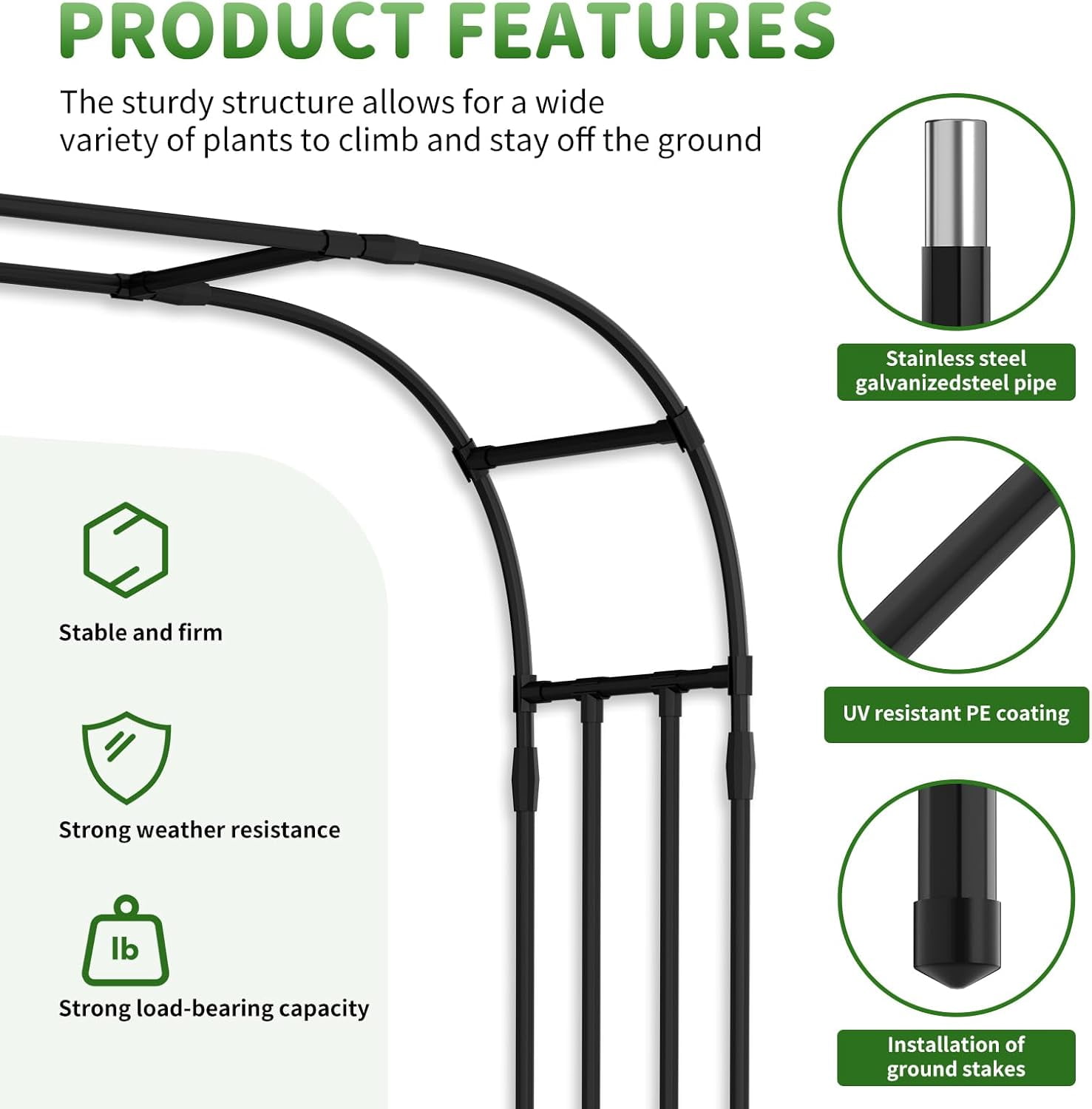 Zikebtuy Garden Arch Trellis, Metal Core Trellis for Climbing Plants Outdoor, Tall Plant Support for Vine Cucumber Tomato Grape Vegetables Climbing Plants, Garden Decoration Arch
