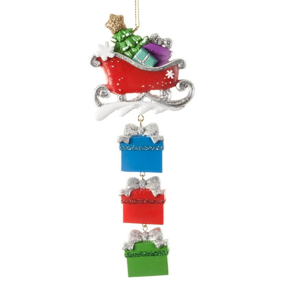 Sleigh and Gifts Dangle Ornament, Family of 3