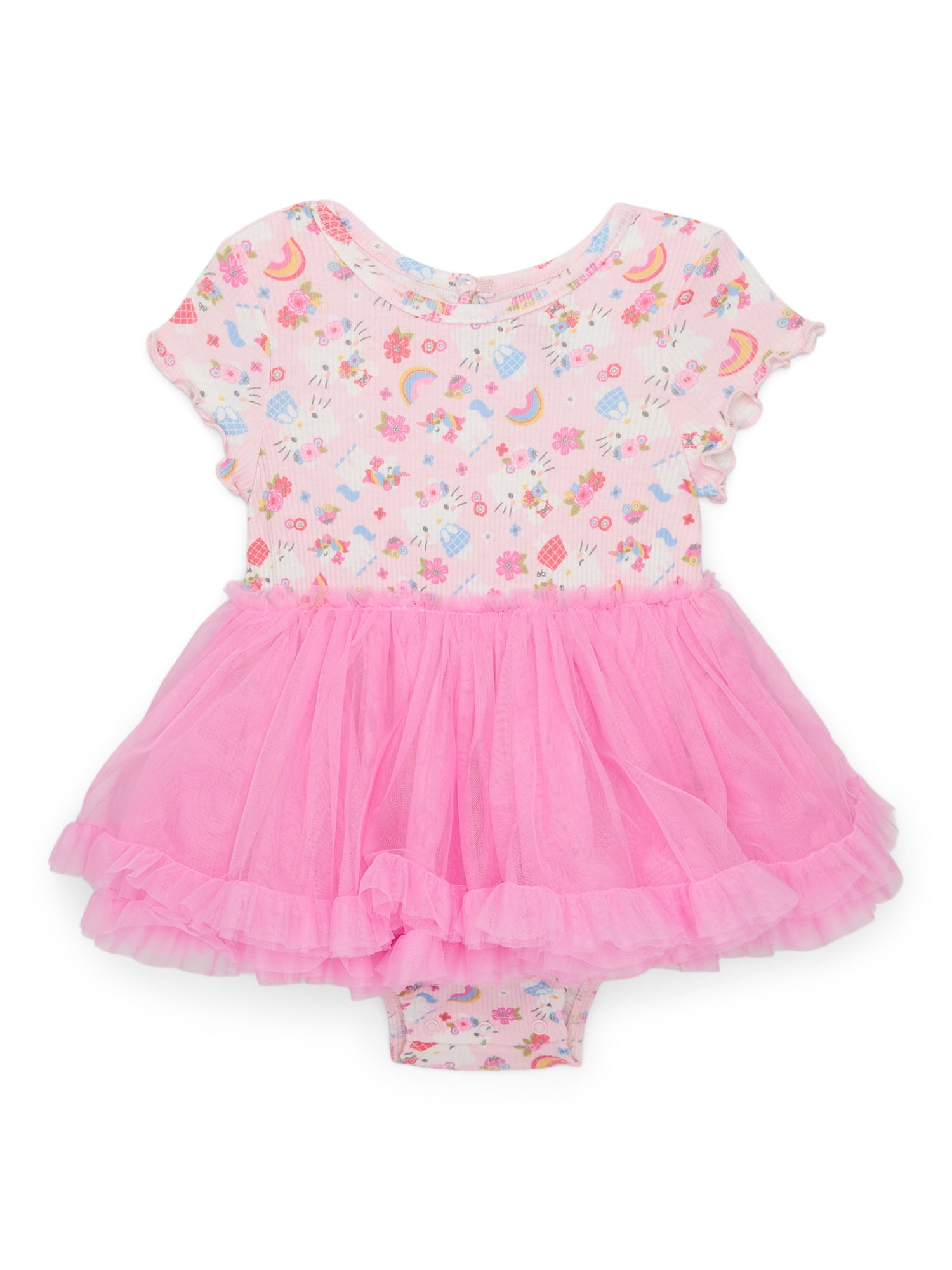 Hello Kitty Baby Girl Allover Print Tutu Dress with Matching Bow Headband, Sizes 0/3M-24M