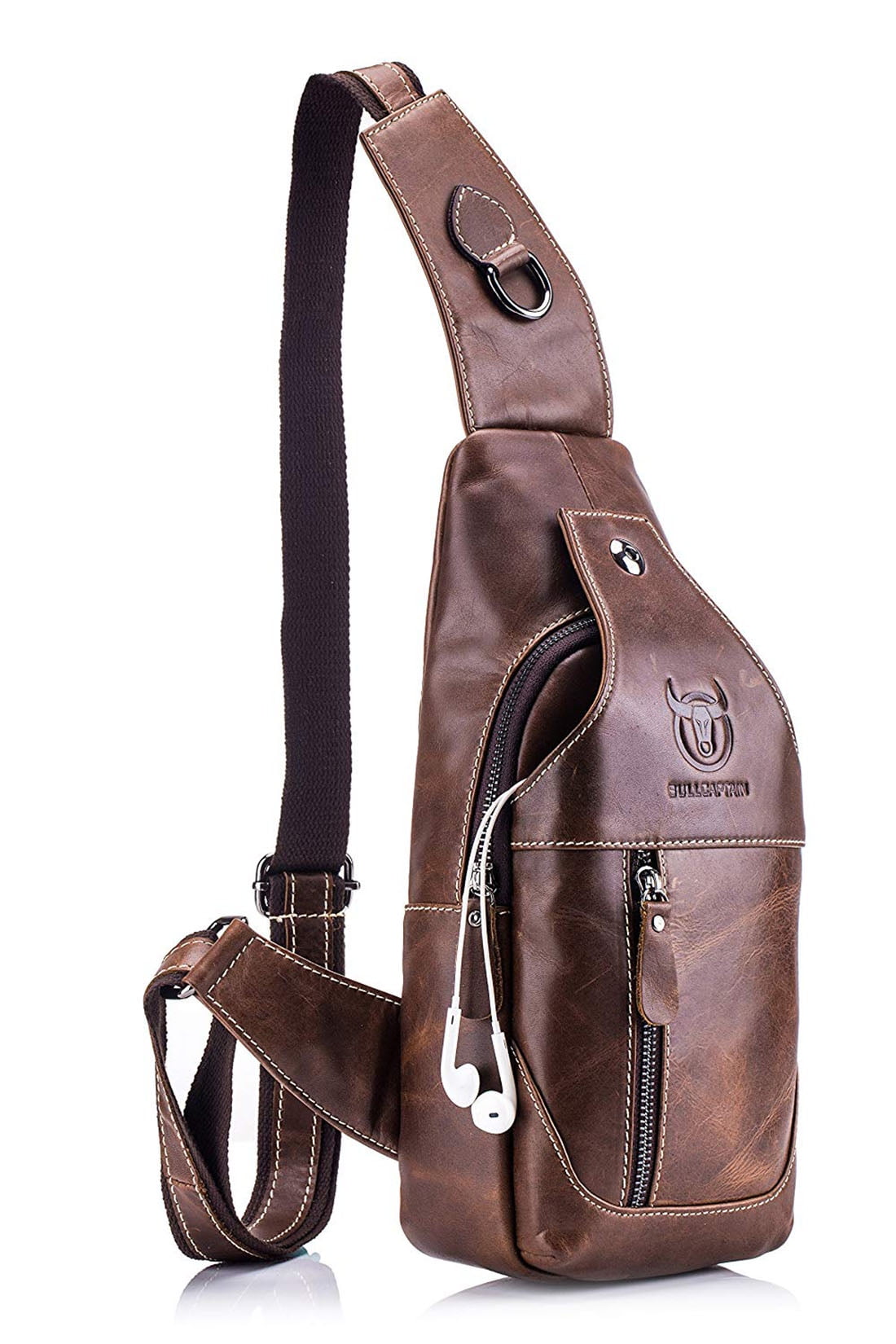 Leathario Genuine Leather Sling Bag for Men Chest Crossbody Shoulder Backpack Small Daypack Multipurpose Casual Travel 