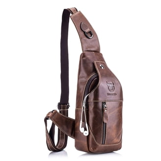 Buffalo Leather Crossbody Backpack Adjustable Strap Travel Hiking Casual Daypack Handmade Buffalo Leather Travel Hiking Crossbody Chest Sling  main image 3